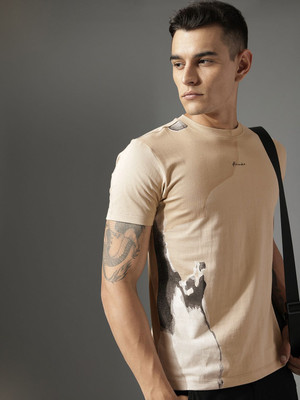 FCUK Printed Men Round Neck Beige T-Shirt