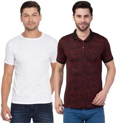 Bouyz Printed, Solid Men Polo Neck Red, White T-Shirt