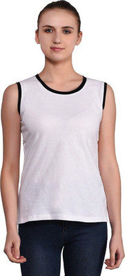 tfurnish Solid Women Round Neck White T-Shirt
