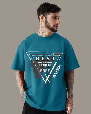 AUSK Printed Men Round Neck Dark Blue T-Shirt