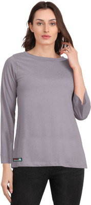zayla Solid Women Round Neck Grey T-Shirt