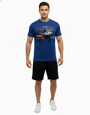 Vayuvastra Printed Men Round Neck Blue T-Shirt