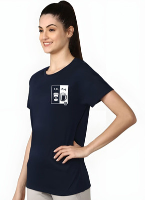 SZN Graphic Print Women Round Neck Dark Blue T-Shirt