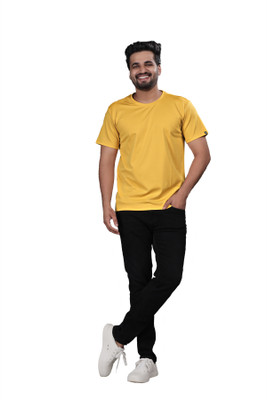 BOLD & BEAUTY Solid Men Round Neck Yellow T-Shirt