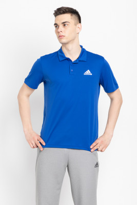 ADIDAS Solid Men Polo Neck Blue T-Shirt