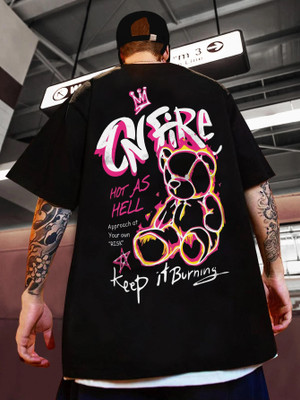 ROYALTRADERS Printed Men Round Neck Black T-Shirt