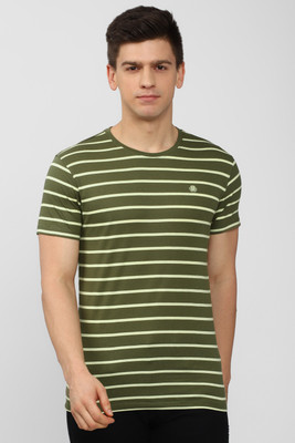 Peter England University Striped Men Round Neck Light Green T-Shirt