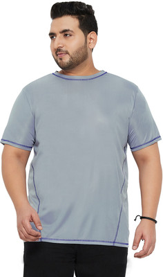 bigbanana Solid Men Round Neck Silver T-Shirt