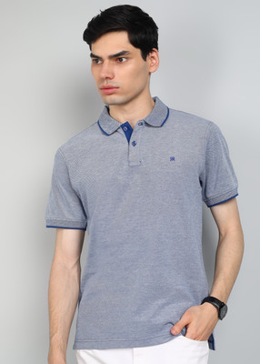 Raymond Solid Men Polo Neck Dark Blue T-Shirt