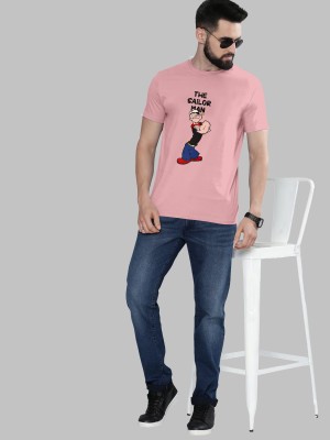 RITCHER Cartoon, Printed, Typography Men Round Neck Pink T-Shirt