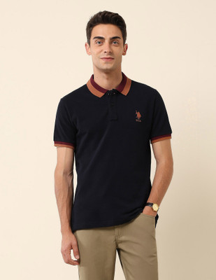 U.S. POLO ASSN. Solid Men Polo Neck Blue T-Shirt