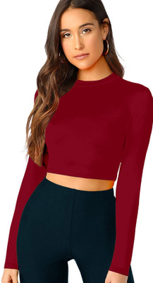 Alekya Solid Women Round Neck Maroon T-Shirt