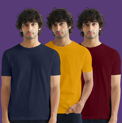 Veirdo Solid Men Round Neck Multicolor T-Shirt