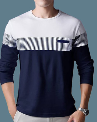 EMERALD Printed Men Round Neck Navy Blue T-Shirt