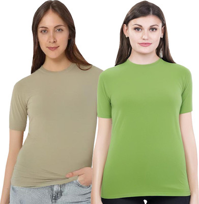 HouseOfCommon Solid Women Round Neck Multicolor T-Shirt