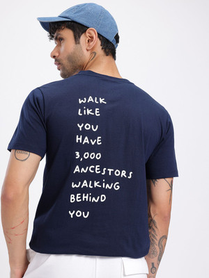 Glitchez Printed Men V Neck Blue T-Shirt