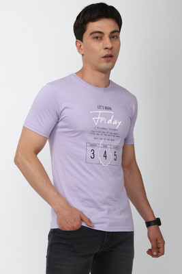 PETER ENGLAND Typography Men Round Neck Purple T-Shirt