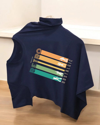 DRIPTHREAD Printed Men Round Neck Navy Blue T-Shirt