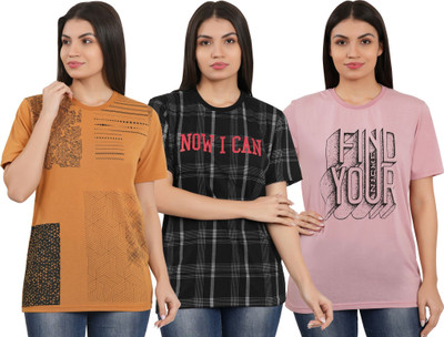 HouseOfCommon Printed Women Round Neck Multicolor T-Shirt