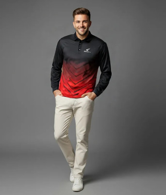 lookswala Washed/Ombre, Chevron/Zig Zag, Military Camouflage Men Polo Neck Black, Red T-Shirt