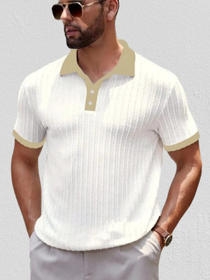 Krishna Designing Self Design Men Polo Neck Brown T-Shirt