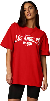 Leotude Printed Women Round Neck Red T-Shirt
