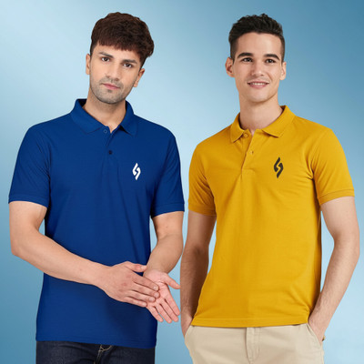 cnw Solid Men Polo Neck Yellow T-Shirt