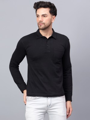 Fleximaa Solid Men Polo Neck Black T-Shirt