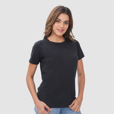 BONJOUR Solid Women Round Neck Black T-Shirt