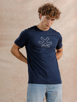 WROGN Printed Men Round Neck Blue T-Shirt