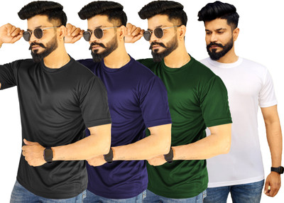CRAVVEN Solid Men Round Neck Multicolor T-Shirt