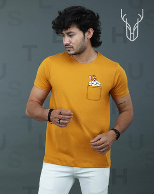 t-hustler Graphic Print Men Round Neck Yellow T-Shirt