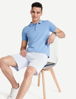 DHYEY CREATION Solid Men Polo Neck Light Blue T-Shirt