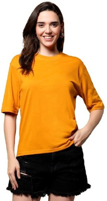 BRINNS Solid Women Round Neck Yellow T-Shirt