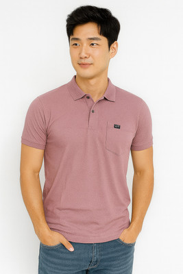 ninjafort Solid Men Polo Neck Pink T-Shirt