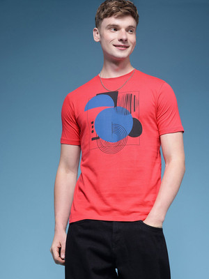 HERE&NOW Printed Men Round Neck Red T-Shirt