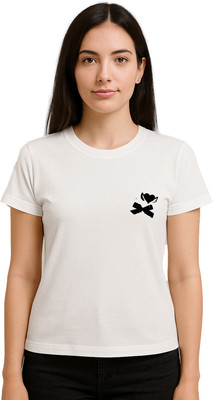 Buddy Collection Printed, Solid Women Round Neck White T-Shirt