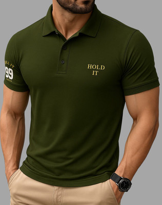 TAZO Solid Men Polo Neck Green T-Shirt
