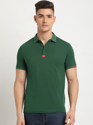 THE BEAR HOUSE Solid Men Polo Neck Green T-Shirt