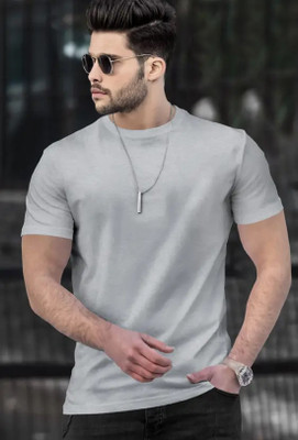 Vivaan Fab Solid Men Round Neck Grey T-Shirt