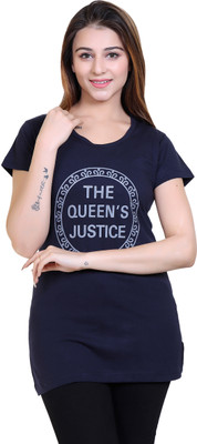 HESHEL Printed Women Round Neck Blue T-Shirt