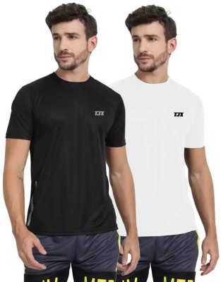 TJX Printed Men Round Neck Black, White T-Shirt