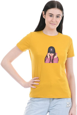 AMEVI Printed Women Round Neck Yellow T-Shirt