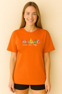 AdvibaFashion Printed Women Round Neck Orange T-Shirt