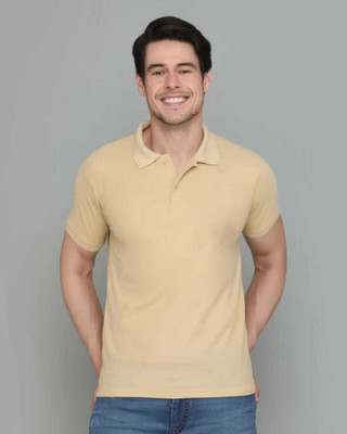 DZone Solid Men Polo Neck Beige T-Shirt