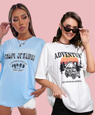 Christy World Printed Women Round Neck Multicolor T-Shirt
