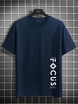 Jump Cuts Typography Men Round Neck Dark Blue T-Shirt