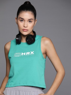 HRX by Hrithik Roshan Printed Women Round Neck Green T-Shirt