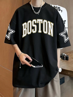 MEG Printed Men Round Neck Black T-Shirt