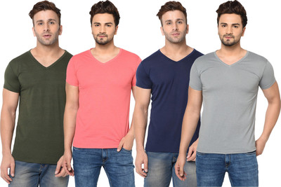 JB Jangoboy Solid Men V Neck Green, Blue, Pink, Grey T-Shirt